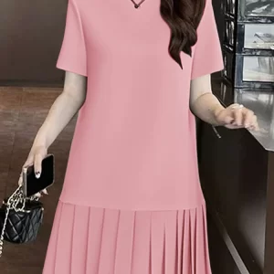 ZANZEA Women Elegant Pleated Mini Dresses Casual O-Neck Short Sleeve Solid Color A-Line Dress Summer Office Commuting Waer S-3XL