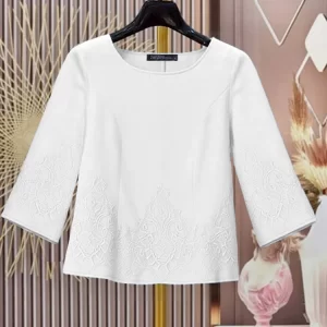 ZANZEA Womens Elegant Lace Patchwork Blouses Casual O-Neck Three Quarter Sleeve Solid Color Tops Autumn Woman Clothing S-3XL