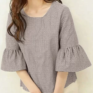 ZANZEA Women's Vintage Gingham Blouses 2025 Autumn Stylish O-Neck 3/4 Flared Sleeve Everyday Wear Tops 4 Colors S-3XL Wholesale