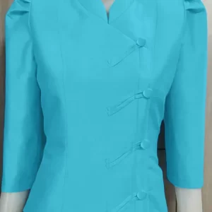 ZANZEA Women Casual Satin Shirts Vintage Stand Collar Asymmetric Front Three Quarter Sleeve Chemise Femme Autumn Fashion Tops