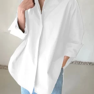 ZANZEA Oversized White Shirts for Women Loose Casual Lapel Long Sleeve Button Up High-Low Tops Spring Fall Solid Streetwear 3XL