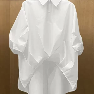 ZANZEA Stylish High-Low White Shirts Women Chic Lantern Sleeve Gathered Hem Collared Blouses 2025 Autumn Streetwear 3 Colors