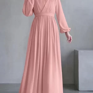 ZANZEA Modest Hijabs Women Eid Long Dresses Muslim Islamic Elegant Lantern Sleeve Solid Color Fitted Waist A-Line Maxi Dress 3XL